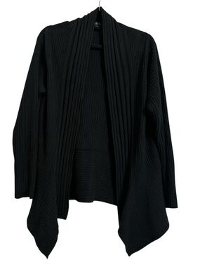 Prive 100% Cashmere Open Front Ribbed Cardigan Sweater Size XL Black
